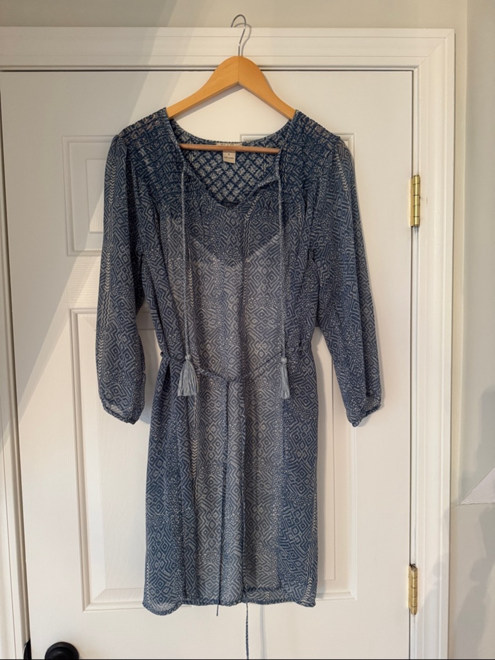 Lucky Brand Navy Geometric Long Sleeve Tunic Dress